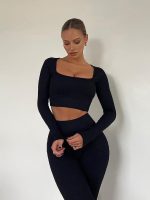 OQQ Women's 2 Piece Crop Top Ribbed Seamless Workout Exercise Long Sleeve Crop Tops - Image 5